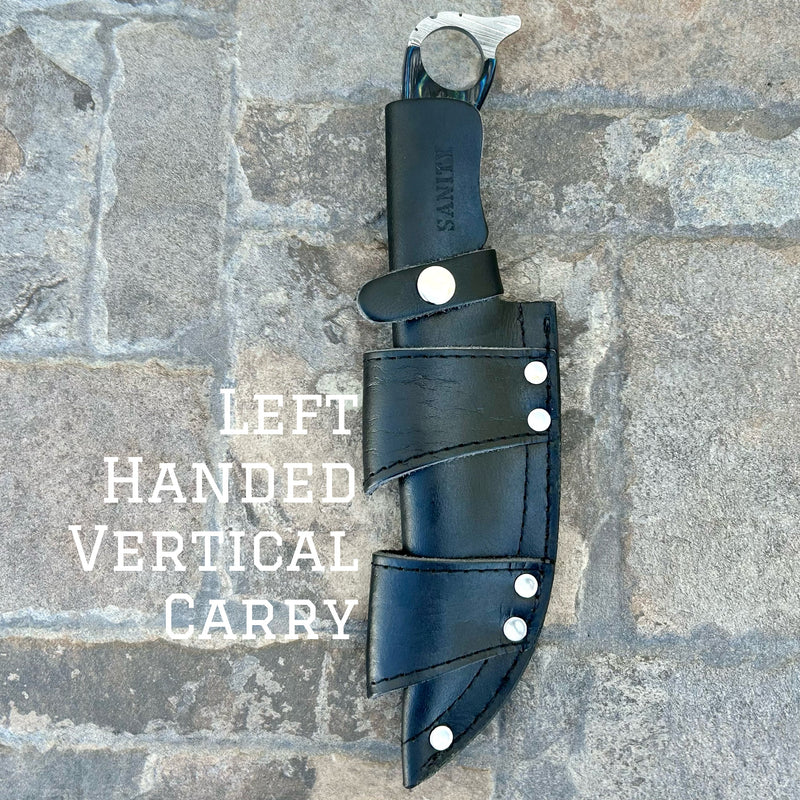 Sanity Steel Steel Left Handed Vertical 11” John Dillinger - Blue & Black Wood - Damascus - Horizontal & Vertical Carry - JDE04
