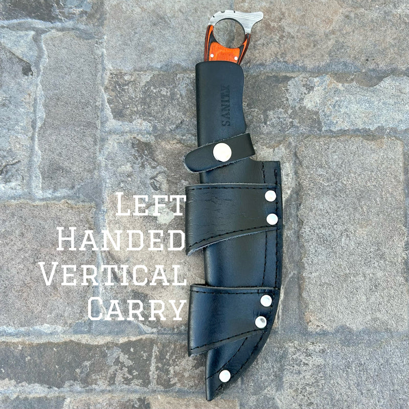 Sanity Steel Steel Left Handed Vertical 11” John Dillinger - Orange Wood - Damascus - Horizontal & Vertical Carry - JDE06