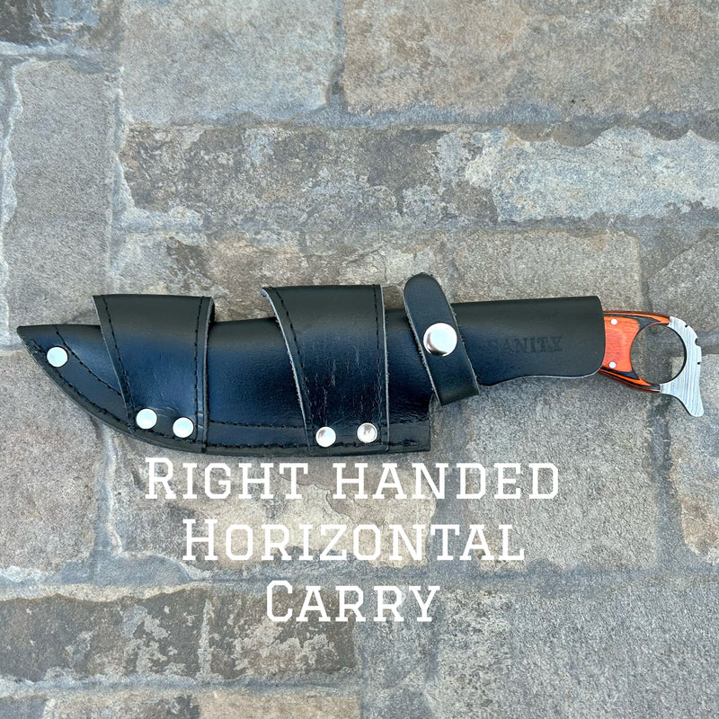 Sanity Steel Steel Right Handed Horiontal 11” John Dillinger - Orange Wood - Damascus - Horizontal & Vertical Carry - JDE06