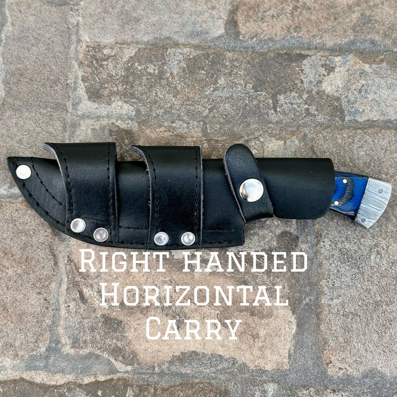 Sanity Steel Steel Right Handed Horizontal 8.5” Lucky Luciano - Blue & Black Wood - Damascus - Horizontal & Vertical Carry - LL07