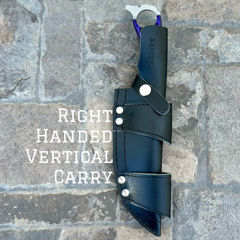 Sanity Steel Steel Right Handed Vertical 11” John Dillinger - Blue & Black Wood - Damascus - Horizontal & Vertical Carry - JDE04