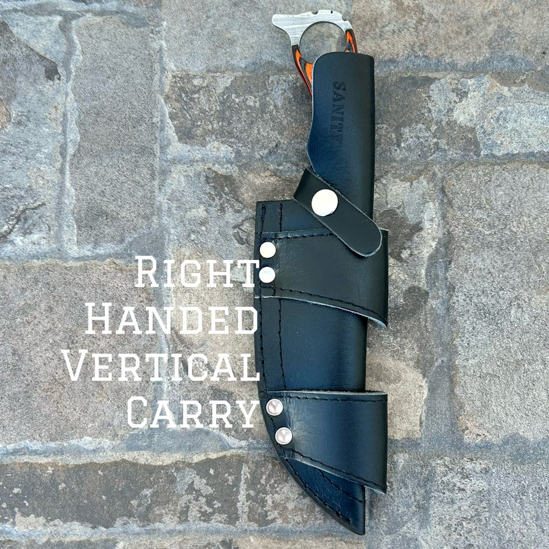 Sanity Steel Steel Right Handed Vertical 11” John Dillinger - Orange Wood - Damascus - Horizontal & Vertical Carry - JDE06