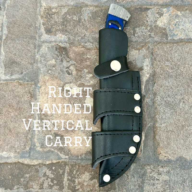 Sanity Steel Steel Right Handed Vertical 8.5” Lucky Luciano - Blue & Black Wood - Damascus - Horizontal & Vertical Carry - LL07