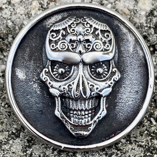 Sanity Steel Vest Pin Vest Pin - Day of the Dead Skull - PIN12