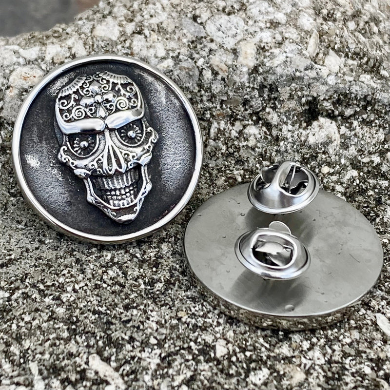 Sanity Steel Vest Pin Vest Pin - Day of the Dead Skull - PIN12