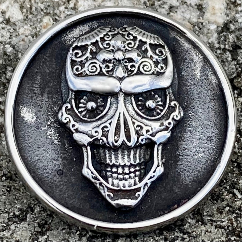 Sanity Steel Vest Pin Vest Pin - Day of the Dead Skull - PIN12