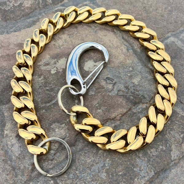 Sanity Steel Wallet Chain 23” Easy Biker Wallet Chain All Gold 3/4” - W/ Sanity’s Polished Hook Clip - WC74
