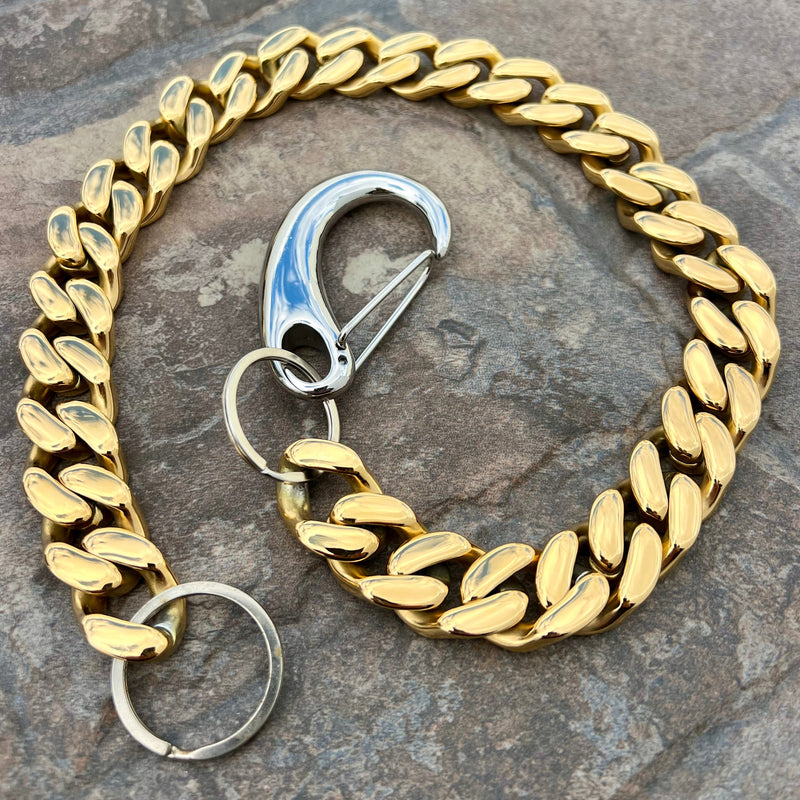 Sanity Steel Wallet Chain 23” Easy Biker Wallet Chain All Gold 3/4” - W/ Sanity’s Polished Hook Clip - WC74