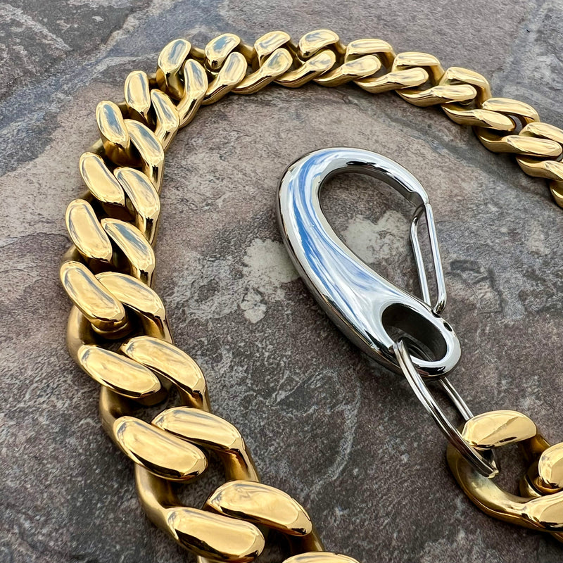 Sanity Steel Wallet Chain 23” Easy Biker Wallet Chain All Gold 3/4” - W/ Sanity’s Polished Hook Clip - WC74
