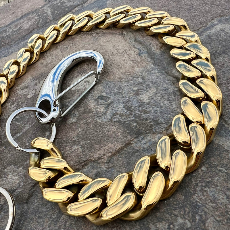 Sanity Steel Wallet Chain 23” Easy Biker Wallet Chain All Gold 3/4” - W/ Sanity’s Polished Hook Clip - WC74