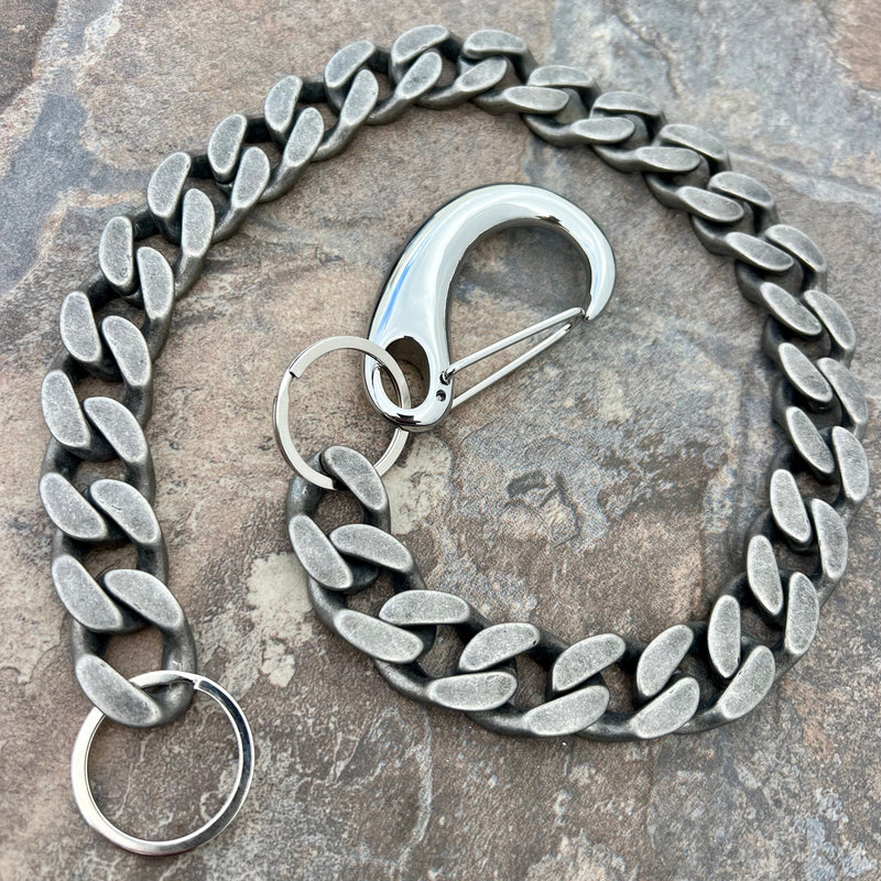 Sanity Steel Wallet Chain 23” Easy Biker Wallet Chain Galvanized 3/4” - W/ Sanity’s Polished Hook Clip - WC15