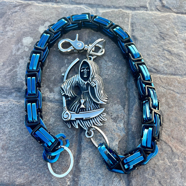 Sanity Steel Wallet Chain 23” Grim Reaper W/ Scythe Wallet Chain - Black & Blue Daytona CVO - WC450CVO