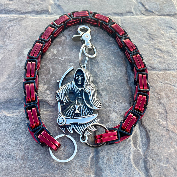 Sanity Steel Wallet Chain 23” Grim Reaper W/ Scythe Wallet Chain - Black & Red Daytona CVO - WC451CVO