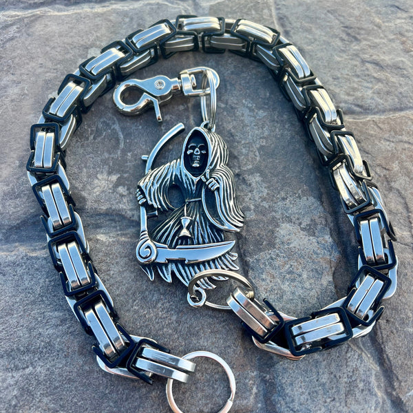 Sanity Steel Wallet Chain 23” Grim Reaper W/ Scythe Wallet Chain - Black & Silver Daytona CVO - WC452CVO