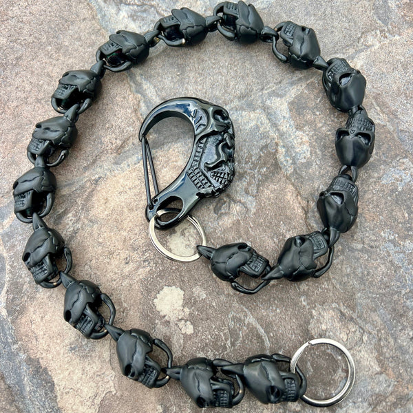Sanity Steel Wallet Chain 23” Hellride Classic Skull Wallet Chain Black 1.5” - W/ Black Scream Clasp