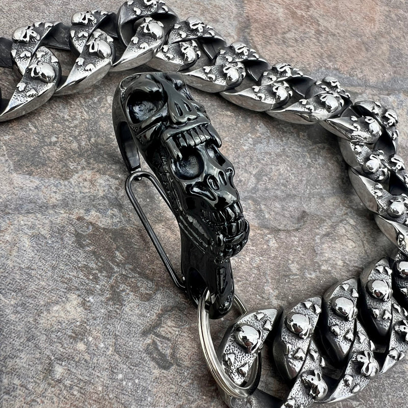 Sanity Steel Wallet Chain 23” Huge Skull and Crossbones Wallet Chain - W/ Sanity’s Black Scream Clasp - WC50