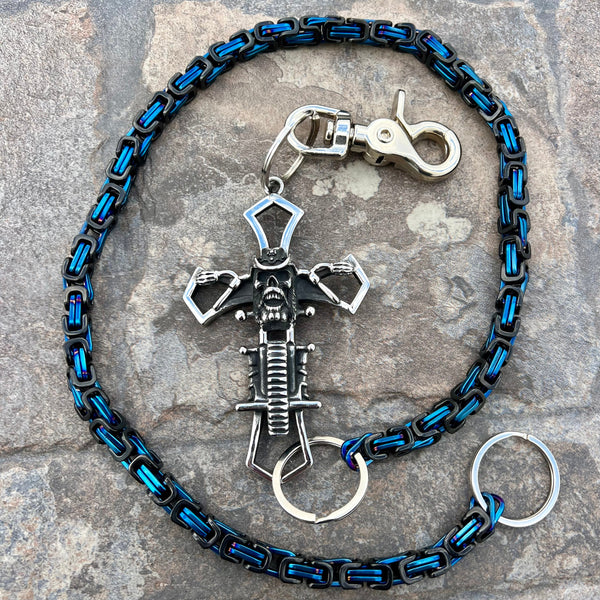 Sanity Steel Wallet Chain 24” Cowboy Cross Wallet Chain - Black & Blue Daytona Deluxe - WC226D