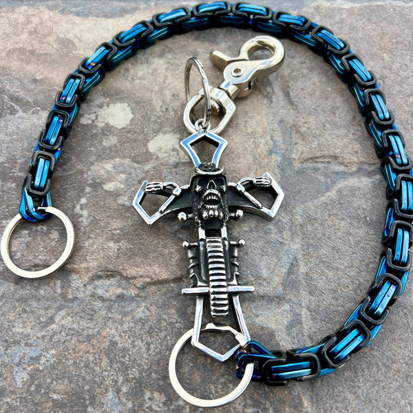Sanity Steel Wallet Chain 24” Cowboy Cross Wallet Chain - Black & Blue Daytona Heritage - WC226H