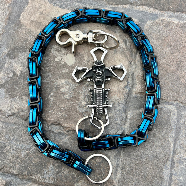 Sanity Steel Wallet Chain 24” Cowboy Cross Wallet Chain - Black & Blue Daytona Road King - WC226RK