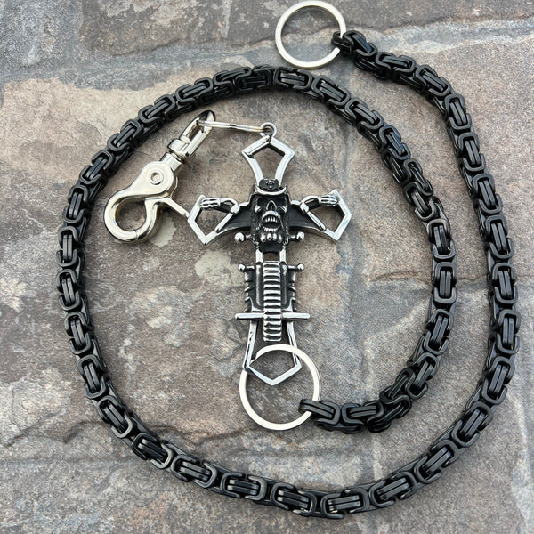 Sanity Steel Wallet Chain 24” Cowboy Cross Wallet Chain - Black Daytona Deluxe - WC229D