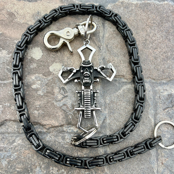Sanity Steel Wallet Chain 24” Cowboy Cross Wallet Chain - Black Daytona Heritage - WC229H