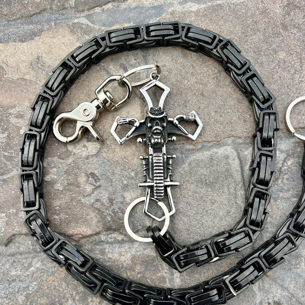 Sanity Steel Wallet Chain 24” Cowboy Cross Wallet Chain - Black Daytona Road King - WC229RK