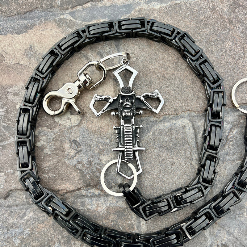 Sanity Steel Wallet Chain 24” Cowboy Cross Wallet Chain - Black Daytona Road King - WC229RK