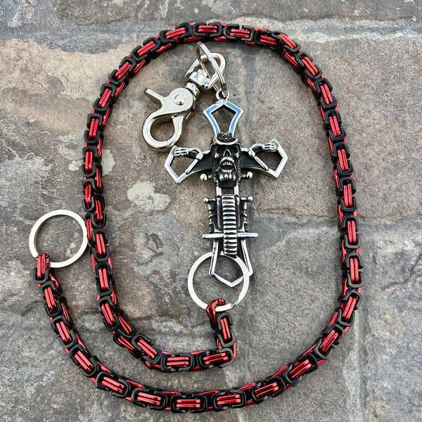 Sanity Steel Wallet Chain 24” Cowboy Cross Wallet Chain - Black & Red Daytona Deluxe - WC227D