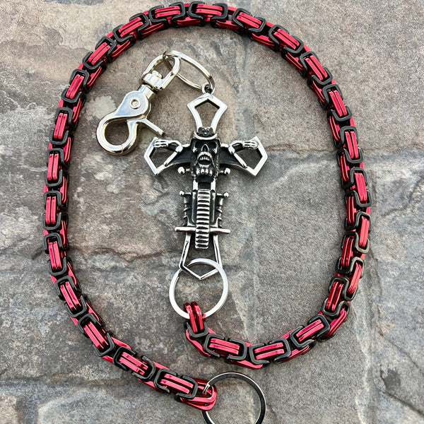 Sanity Steel Wallet Chain 24” Cowboy Cross Wallet Chain - Black & Red Daytona Heritage - WC227H