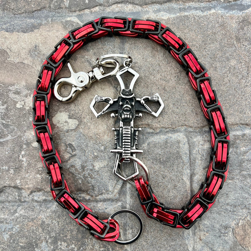 Sanity Steel Wallet Chain 24” Cowboy Cross Wallet Chain - Black & Red Daytona Road King - WC227RK