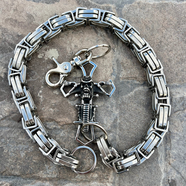 Sanity Steel Wallet Chain 24” Cowboy Cross Wallet Chain - Silver Daytona CVO - WC230CVO