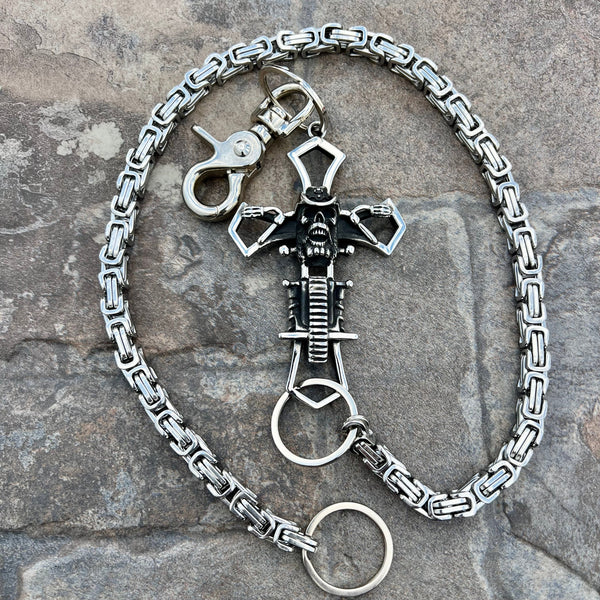 Sanity Steel Wallet Chain 24” Cowboy Cross Wallet Chain - Silver Daytona Deluxe - WC230D