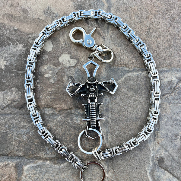 Sanity Steel Wallet Chain 24” Cowboy Cross Wallet Chain - Silver Daytona Heritage - WC230H