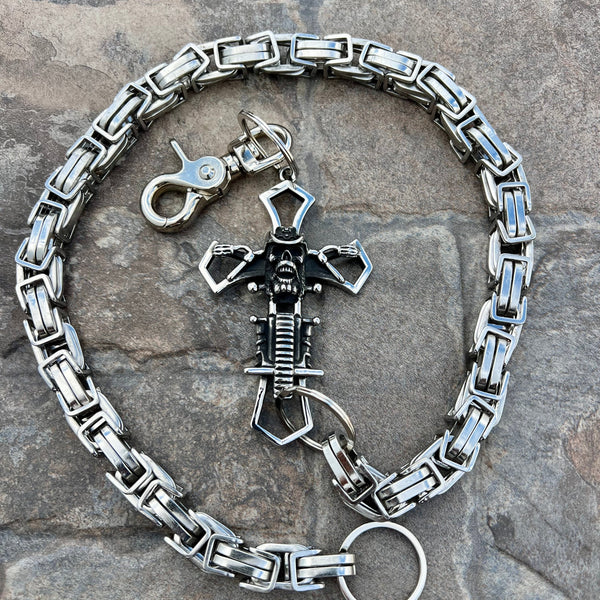 Sanity Steel Wallet Chain 24” Cowboy Cross Wallet Chain - Silver Daytona Road King - WC230RK