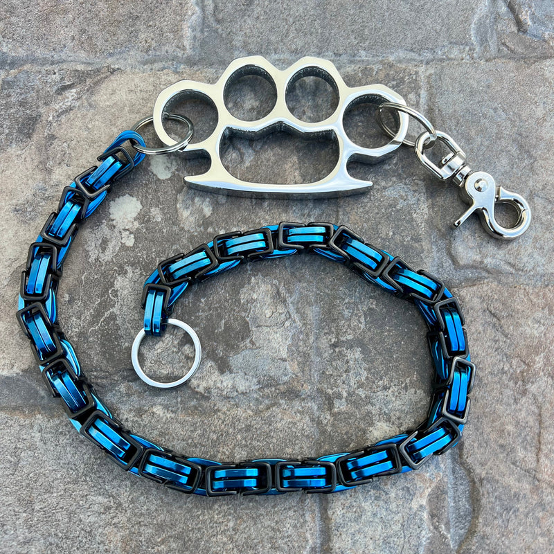 Sanity Steel Wallet Chain 24” Four Finger Wallet Chain - Black & Blue Daytona Road King - W/ Polished Four Finger Ring - WCK25RK