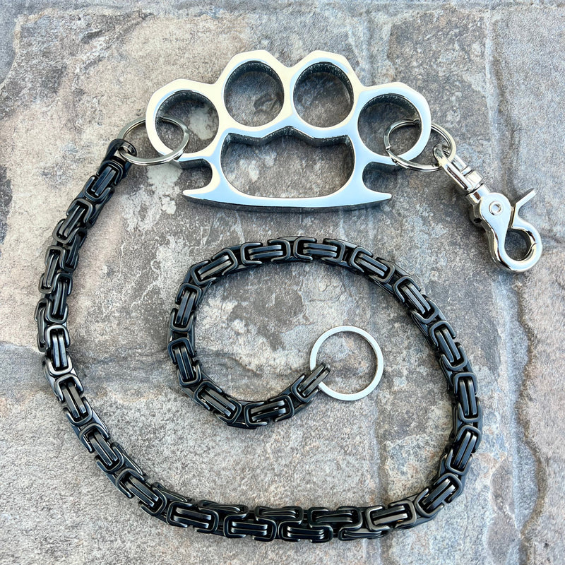 Sanity Steel Wallet Chain 24” Four Finger Wallet Chain - Black Daytona Heritage - W/ Polished Four Finger Ring - WCK28H