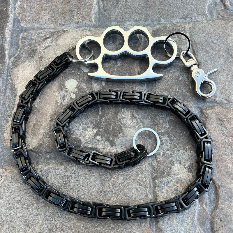 Sanity Steel Wallet Chain 24” Four Finger Wallet Chain - Black Daytona Road King - W/ Polished Four Finger Ring - WCK28RK