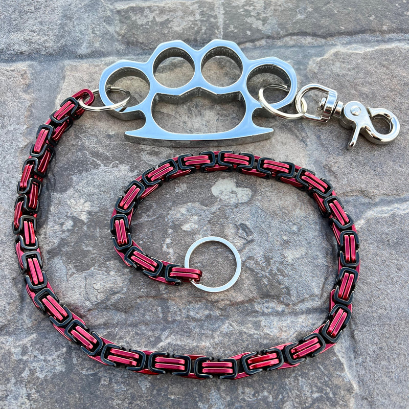 Sanity Steel Wallet Chain 24” Four Finger Wallet Chain - Black & Red Daytona Heritage - W/ Polished Four Finger Ring - WCK27H