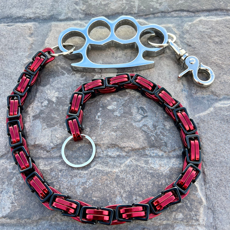 Sanity Steel Wallet Chain 24” Four Finger Wallet Chain - Black & Red Daytona Road King - W/ Polished Four Finger Ring - WCK27RK