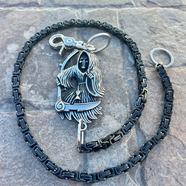 Sanity Steel Wallet Chain 24” Grim Reaper W/ Scythe Wallet Chain - Black Daytona Deluxe - WC453D