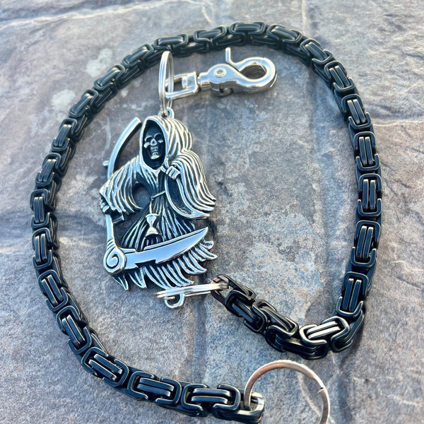 Sanity Steel Wallet Chain 24” Grim Reaper W/ Scythe Wallet Chain - Black Daytona Heritage - WC453H