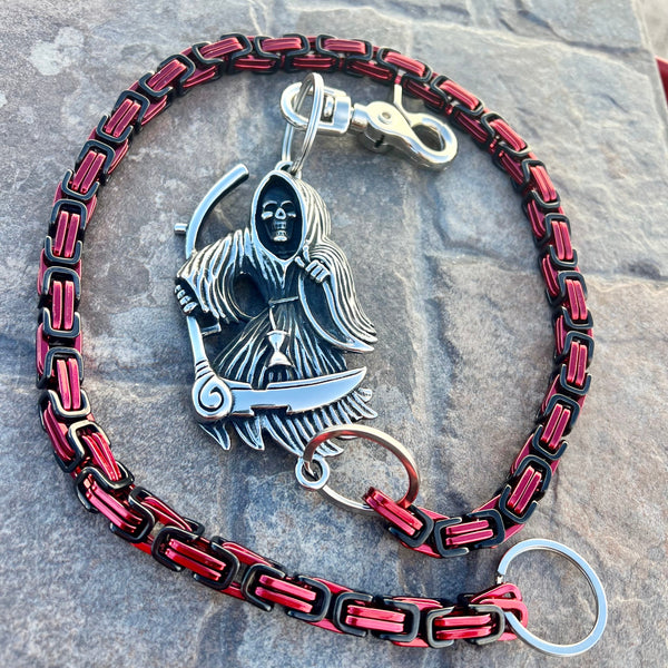 Sanity Steel Wallet Chain 24” Grim Reaper W/ Scythe Wallet Chain - Black & Red Daytona Heritage - WC451H
