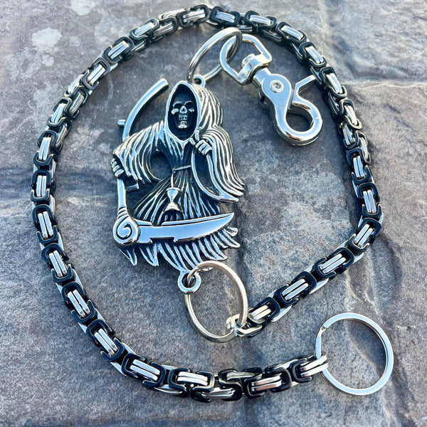 Sanity Steel Wallet Chain 24” Grim Reaper W/ Scythe Wallet Chain - Black & Silver Daytona Deluxe - WC452D