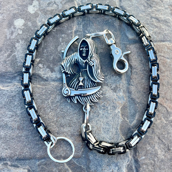 Sanity Steel Wallet Chain 24” Grim Reaper W/ Scythe Wallet Chain - Black & Silver Daytona Heritage - WC452H