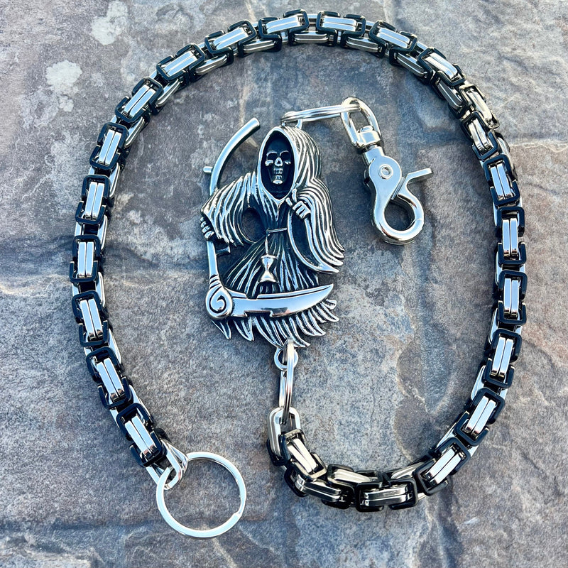 Sanity Steel Wallet Chain 24” Grim Reaper W/ Scythe Wallet Chain - Black & Silver Daytona Heritage - WC452H