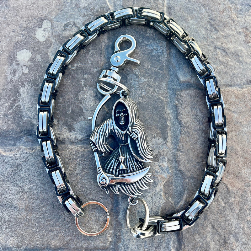 Sanity Steel Wallet Chain 24” Grim Reaper W/ Scythe Wallet Chain - Black & Silver Daytona Road King - WC452RK