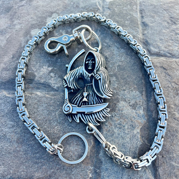 Sanity Steel Wallet Chain 24” Grim Reaper W/ Scythe Wallet Chain - Silver Daytona Deluxe - WC454D