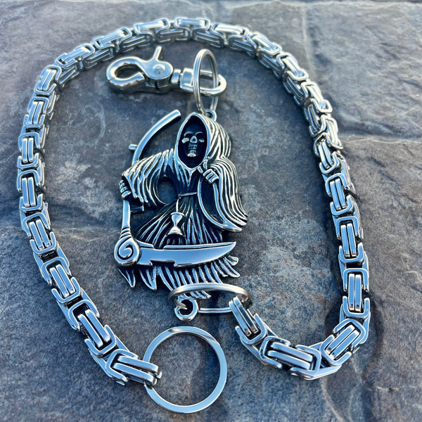 Sanity Steel Wallet Chain 24” Grim Reaper W/ Scythe Wallet Chain - Silver Daytona Heritage - WC454H