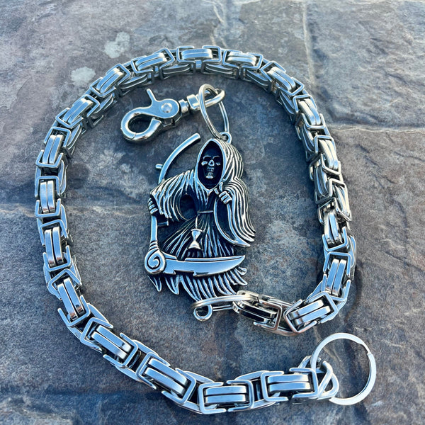 Sanity Steel Wallet Chain 24” Grim Reaper W/ Scythe Wallet Chain - Silver Daytona Road King - WC454RK