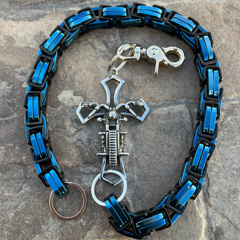 Sanity Steel Wallet Chain 24” Motorcycle Cross Wallet Chain - Black & Blue Daytona CVO - WC227CVO